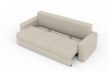 Beige Funktionssofa mit integrierter Bettfunktion im halb ausgezogenen Zustand, moderne Optik.