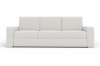 Modernes hellgraues 3-Sitzer Sofa mit strukturiertem Stoff vor weißem Hintergrund.