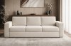 Beiges 3-Sitzer Sofa in einem modern eingerichteten Wohnzimmer mit Holzwand.