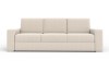 Elegantes beiges 3-Sitzer Sofa in minimalistischem Design vor weißem Hintergrund.
