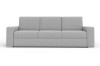 Modernes 3-Sitzer Sofa mit hellgrauem Bouclé-Bezug vor weißem Hintergrund.