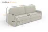 Abmessungen des Schlafsofas: 215 cm Breite und 195x144 cm Liegefläche.