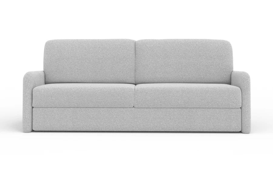 Hellgraues Designer-Sofa mit Strukturstoff auf weißem Grund