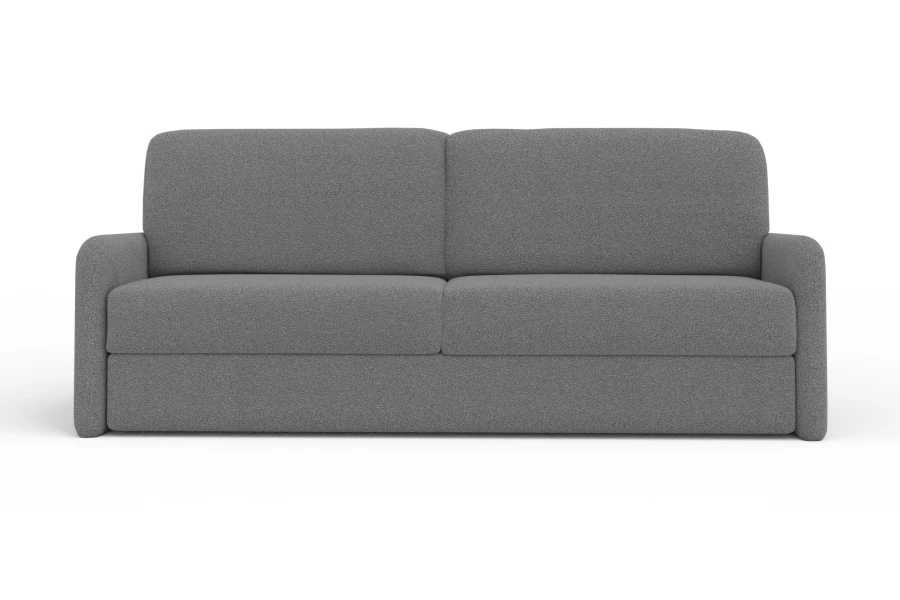 Modernes dunkelgraues Polstersofa in Frontalansicht auf weißem Hintergrund.