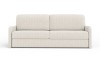 Elegantes hellbeiges Polstersofa in Frontalansicht isoliert auf weißem Grund.