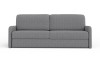 Hellgraues Sofa in Frontansicht auf weißem Hintergrund.