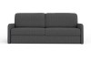Anthrazitfarbenes Sofa in Frontalansicht auf weißem Hintergrund.