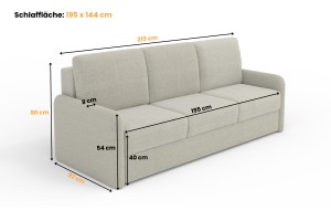 BIANCO Sofa 3-Sitzer mit Schlaffunktion Bettkasten, Schlafsofa Möbel