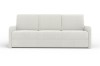 Frontansicht des beigen Dreisitzer-Sofas auf weißem Hintergrund.