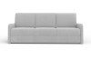 Hellgraues 3-Sitzer Sofa mit strukturiertem Stoffbezug, Frontansicht.