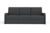 Graues 3-Sitzer Sofa mit modernem Stoffbezug vor weißem Hintergrund.