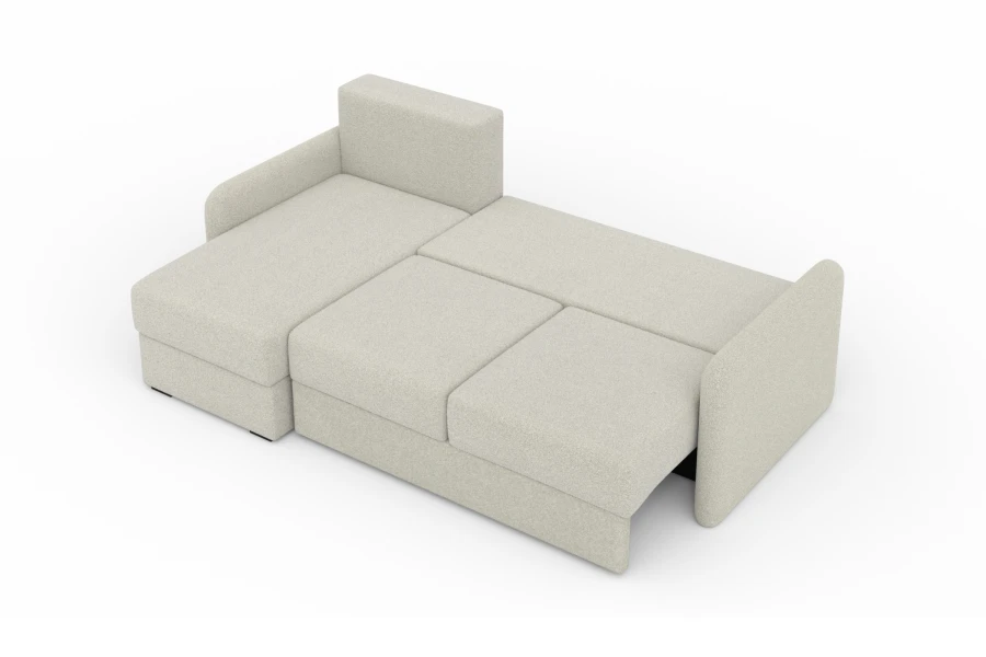 Beige Ecksofa mit ausziehbarer Schlaffunktion, moderne Wohnzimmermöbel.