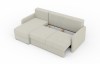 Ausziehbares beige Ecksofa in der Bettposition für das Wohnzimmer.