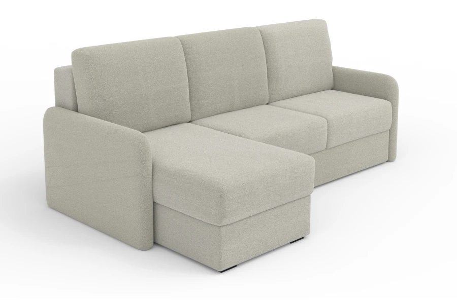 Elegantes beige Ecksofa mit Armlehnen und weichen Rückenpolstern.