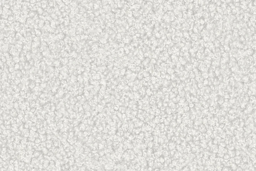 Nahaufnahme von weißem Bouclé-Stoff mit weicher, lockiger Textur.
