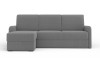 Dunkelgraues Ecksofa mit Stoffbezug vor weißem Hintergrund