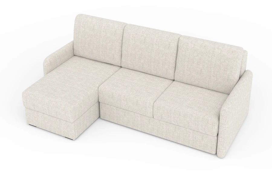 Cremefarbenes Ecksofa aus der Vogelperspektive, modernes Design