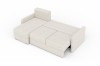 Beiges Schlafsofa vollständig ausgezogen als Gästebett, Ansicht von oben.