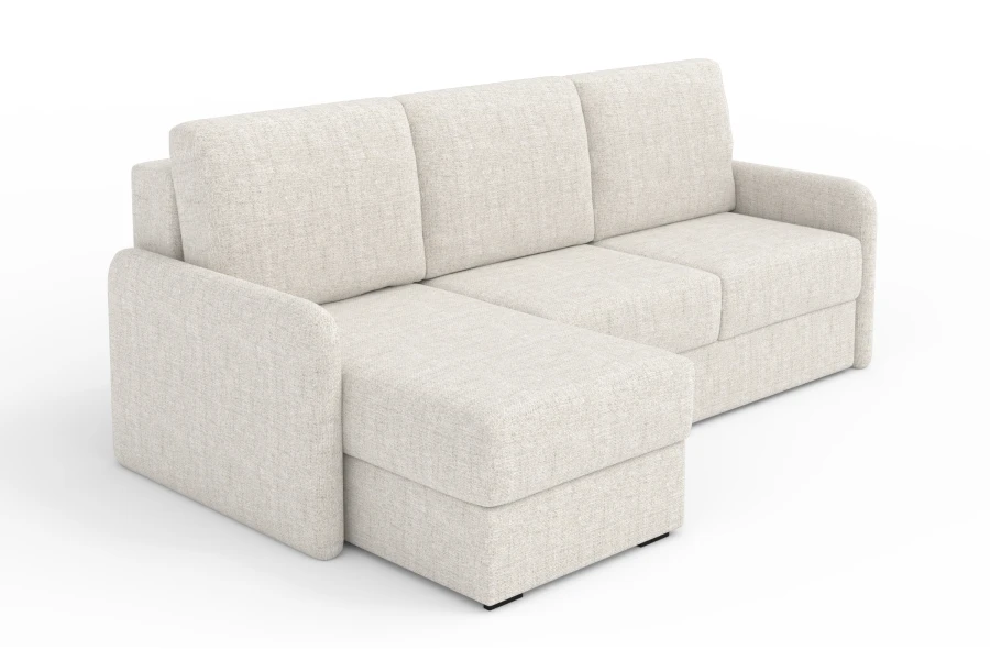 Kompaktes Ecksofa in Beige, moderne L-Couch für das Wohnzimmer.