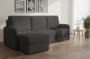 Dunkelgraues Ecksofa in L-Form in einem modernen Wohnzimmer mit Parkettboden.
