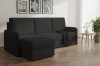 Anthrazitfarbenes Ecksofa in stilvollem Wohnambiente mit Beistelltisch.