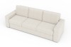 Modernes 3-Sitzer Sofa in hellem Beige mit breiten Armlehnen und meliertem Stoffbezug.