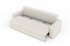 Ausziehbares Schlafsofa in Beige, halb ausgeklappt mit sichtbarem Bettkasten-Mechanismus.