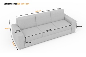 TOCO Sofa 3-Sitzer mit Schlaffunktion Bettkasten, Schlafsofa Möbel