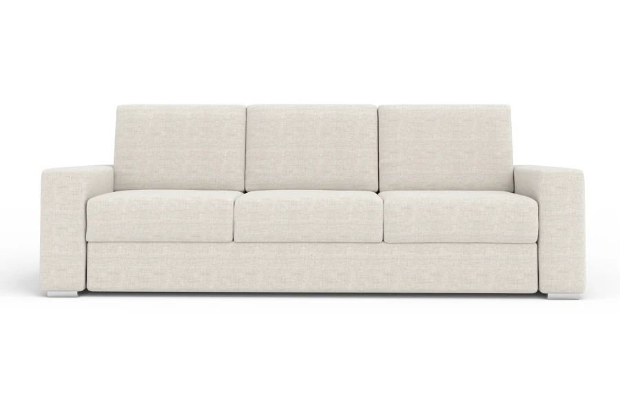 Klassisches 3-Sitzer Schlafsofa in Beige, isoliert auf weißem Hintergrund.