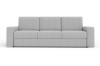 Modernes hellgraues Schlafsofa als 3-Sitzer, freigestellt auf weiß.