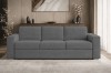 Elegantes dunkelgraues Sofa in einem modernen Wohnzimmer vor dekorativer Wand.