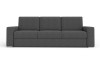Modernes 3-Sitzer Sofa in Anthrazitgrau vor weißem Hintergrund.