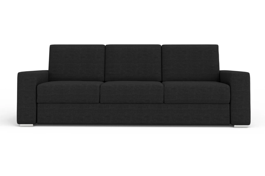 Klassisches schwarzes 3-Sitzer Sofa mit Stoffbezug auf weißem Hintergrund.