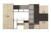 Moderne Wohnwand mit Schreibtisch und Kleiderschrank, Eiche hell und Dunkelbraun, Frontansicht