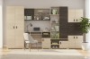 Komplette Wohnwand mit Schreibtisch, Kleiderschrank und Regalen in Eiche-Optik für Jugend- oder Arbeitszimmer.