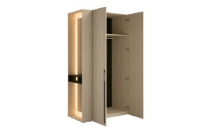BERTA Garderobenschrank 110 cm mit Spiegel und LED, Kleiderschrank in Eiche Barista Deine Möbel 24