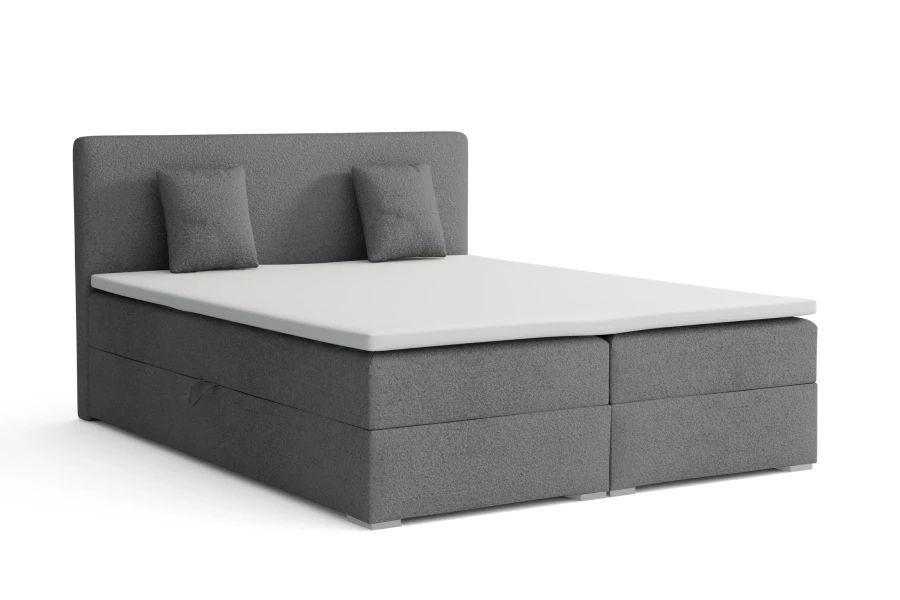 Modernes Boxspringbett Dunkelgrau mit Topper und Kissen