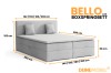 Maßangaben und Abmessungen für das Boxspringbett Bello Lux in verschiedenen Breiten.