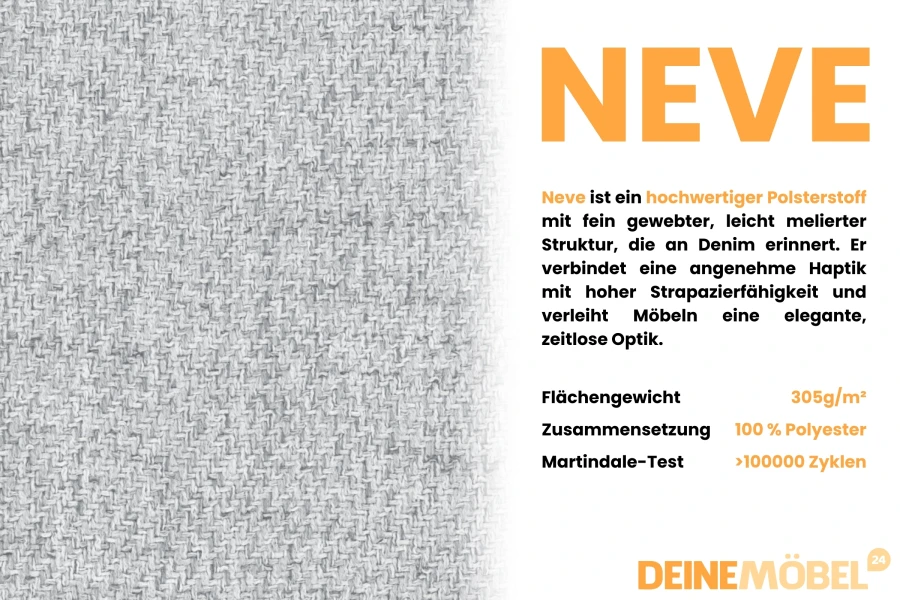 Polsterstoff Neve in Hellgrau: Hochwertiger Möbelstoff mit Denim-Optik und hoher Strapazierfähigkeit.