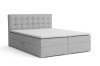 Hellgraues Boxspringbett Cindy mit gestepptem Kopfteil auf weißem Hintergrund freigestellt.