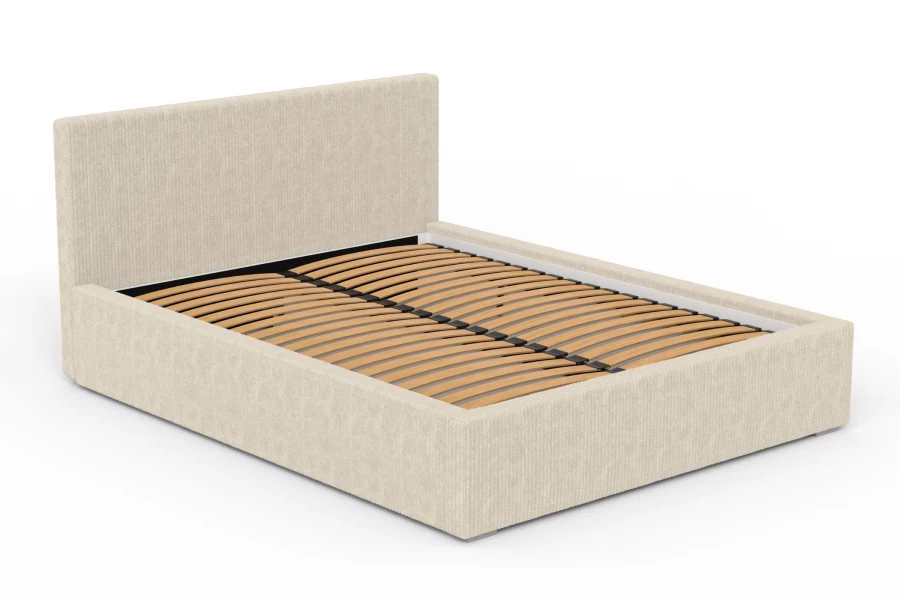 Modernes Polsterbett in Beige mit Lattenrost, Cord-Optik für ein gemütliches Schlafzimmer.