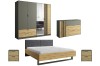 Schlafzimmerset Eiche-Grau: Bett, Kleiderschrank mit Spiegel, Kommode und 2 Nachttische im modernen Design.