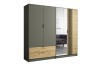 Moderner Kleiderschrank in Grau und Eiche mit Spiegelfront und dekorativen Lamellen.