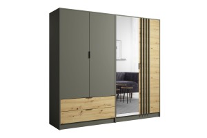 RON A Schlafzimmer Set Komplettschlafzimmer Komplettes Schlafzimmermöbel-Set mit Bett, Kleiderschrank mit Spiegel, Kommode und 2 Nachttischen – Artisan Eiche / Graphitgrau Deine Möbel