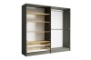 Kleiderschrank-Innenleben in Grau mit Regalfächern und Kleiderstangen aus Eiche-Optik.