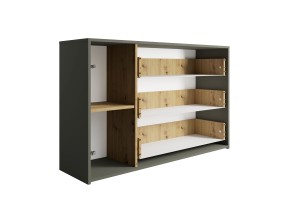 RON A Schlafzimmer Set Komplettschlafzimmer Komplettes Schlafzimmermöbel-Set mit Bett, Kleiderschrank mit Spiegel, Kommode und 2 Nachttischen – Artisan Eiche / Graphitgrau Deine Möbel
