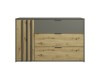 Frontansicht des modernen Sideboards in Grau und Eiche-Nachbildung.