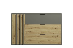 RON A Schlafzimmer Set Komplettschlafzimmer Komplettes Schlafzimmermöbel-Set mit Bett, Kleiderschrank mit Spiegel, Kommode und 2 Nachttischen – Artisan Eiche / Graphitgrau Deine Möbel