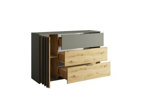 RON A Schlafzimmer Set Komplettschlafzimmer Komplettes Schlafzimmermöbel-Set mit Bett, Kleiderschrank mit Spiegel, Kommode und 2 Nachttischen – Artisan Eiche / Graphitgrau Deine Möbel