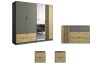 Modernes Schlafzimmerset in Anthrazit und Eiche mit Spiegel-Kleiderschrank, Kommode und Nachttischen.